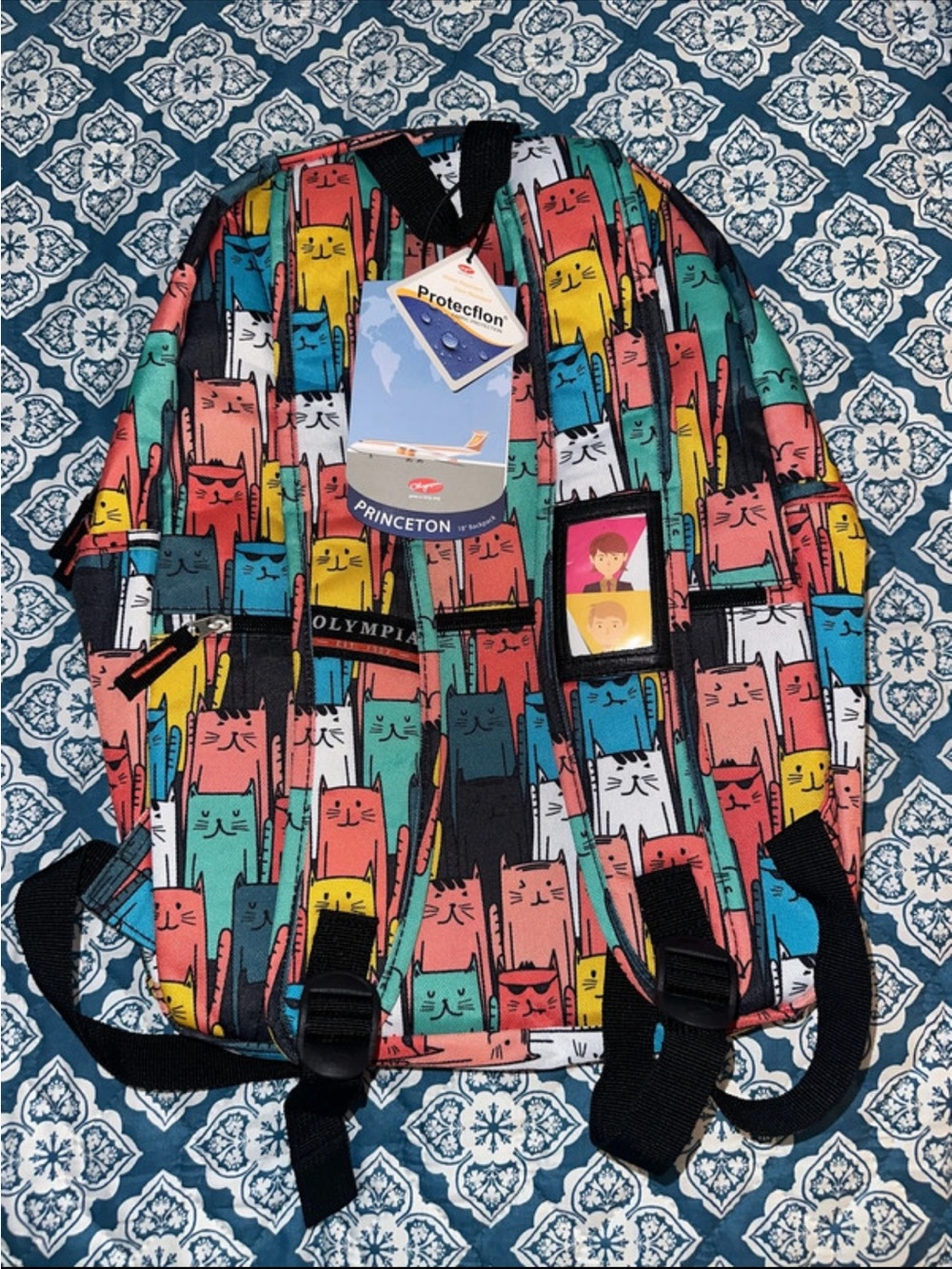 Multicolor Cat Print Backpack - Cute Pattern - Picture 2 of 3